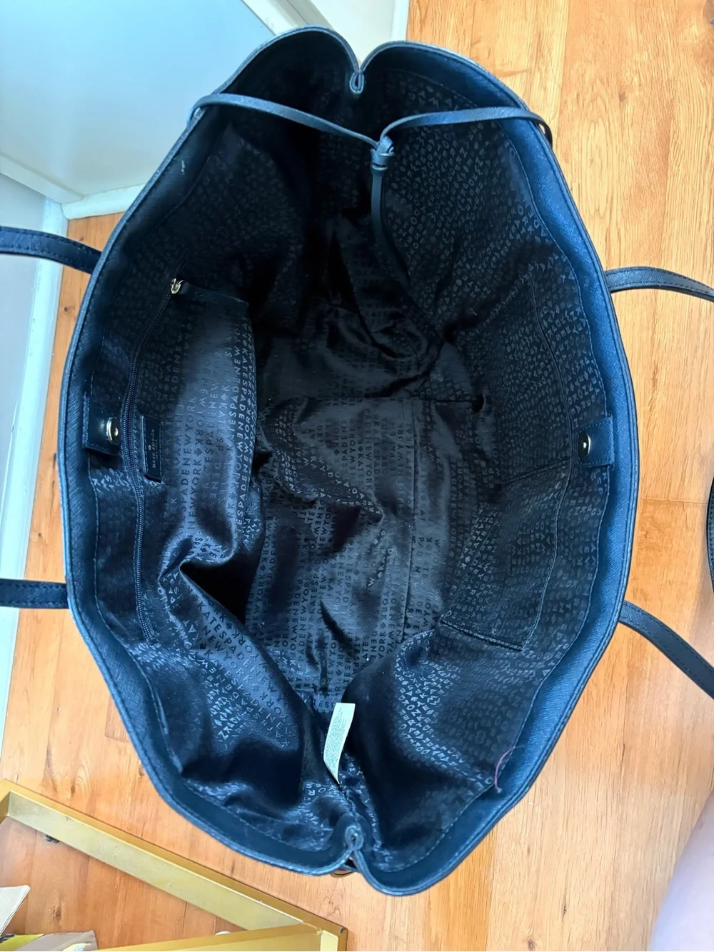 kate spade Black Saffiano Tote with Gold Logo Plaque